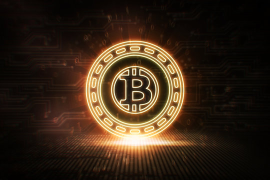 Bitcoin Gold - BTG - 3D Cryptocurrency Neon Coin