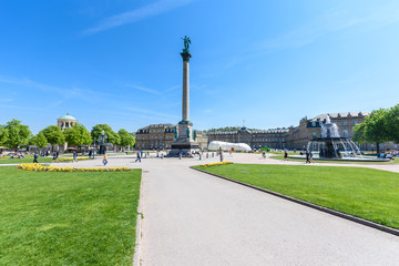 Schlossplatz (Castle square) with Fountains in Stuttgart City, Germany