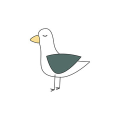 cute cartoon seagull doodle vector icon isolated on white background