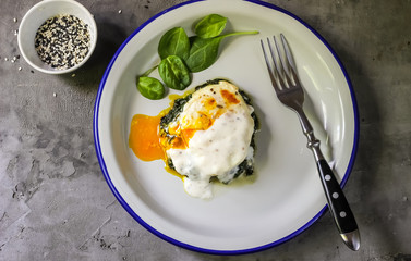 Florentine eggs with pureed spinach