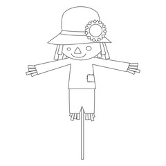 cute cartoon black and white scarecrow isolated vector illustration