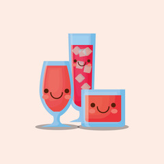 kawaii cocktail drinks over pink background, colorful design. vector illustration