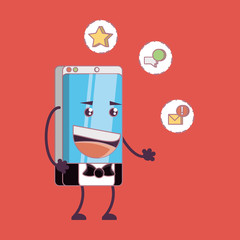 cartoon elegant smartphone over red background, colorful design. vector illustration