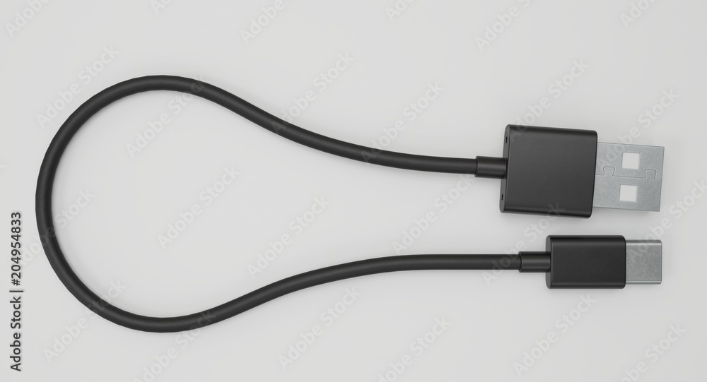 Aufkleber 3d rendering - power usb cable with type-c connector isolated on white background.