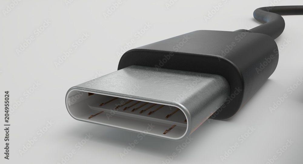 Aufkleber 3d rendering - power usb cable with type-c connector isolated on white background.