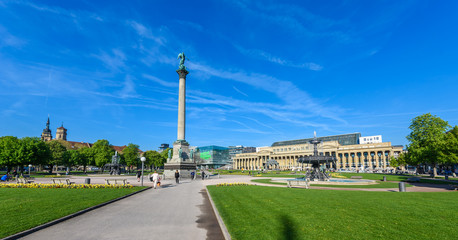 Schlossplatz (Castle square) with Fountains in Stuttgart City, Germany