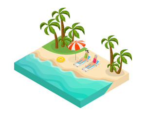 Isometric Retired People Summer Vacation Concept
