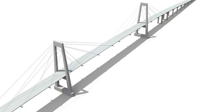 Cable-stayed bridge with a road overpass. 3d rendering.