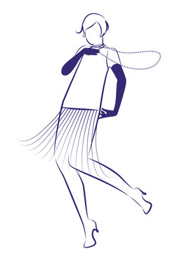art deco flapper in navy blue clip art preview