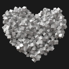 big heart symbol formed by random cubes