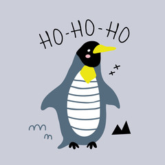 Vector illustration of cute funny baby penguin for print,poster,scandinavian design