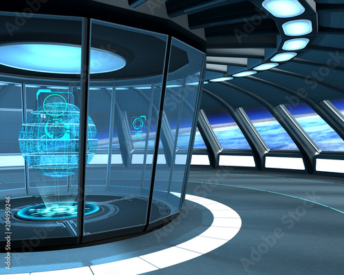 Spaceship Interior With Holographic Globe And User Interface
