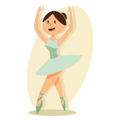 Ballerina vector cartoon illustration. Little girl dancing ballet.