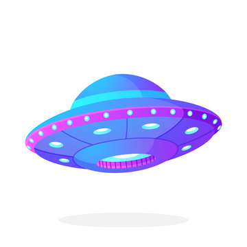 Ultra violet UFO space ship in flat style