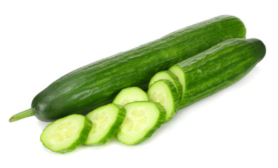 fresh cucumber slices isolated on white background