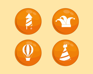 icon set of carnival circus concept over orange circles and yellow background, vector illustration