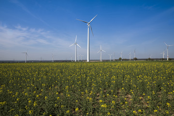 Large wind farm on agricultural area at Paderborn, North Rhine-Westphalia, Germany, Europe
