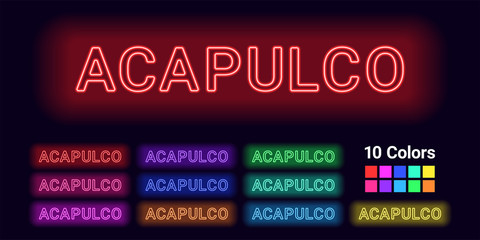 Neon name of Acapulco city