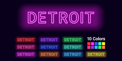 Neon name of Detroit city