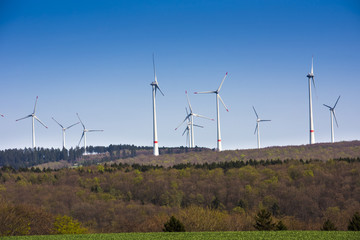 Large wind farm on agricultural area at Paderborn, North Rhine-Westphalia, Germany, Europe