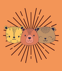 cute animals over pink background, colorful line design. vector illustration