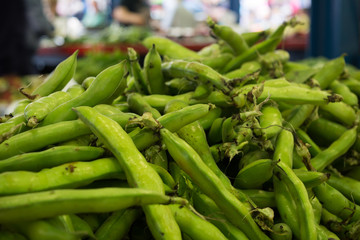 Horizontal View of Fava Beans at the Market. Taranto, South of Italy