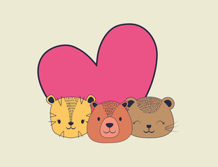 heart with cute animals over white background, colorful design. vector illustration