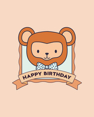 Happy birthday design with cute monkey icon and decorative ribbon over brown background, colorful design. vector illustration