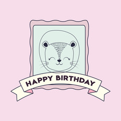 Happy birthday design with cute lion icon and decorative ribbon over pink background, colorful design. vector illustration