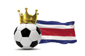 Naklejka premium Costa Rica flag and soccer ball with gold crown. 3D Rendering