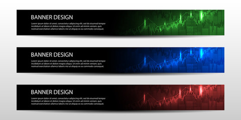 Banners with economic graph with diagrams on the stock market, for business and financial concepts and reports. Vector illustrations.