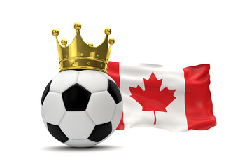 Canada flag and soccer ball with gold crown. 3D Rendering