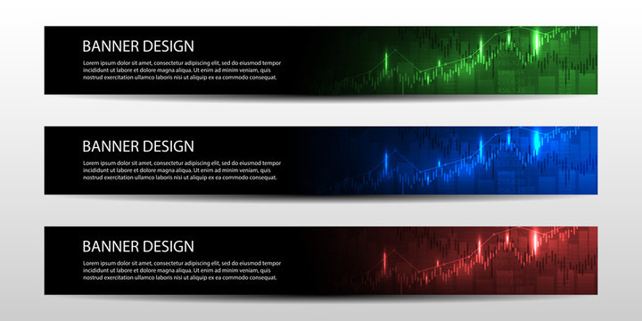 Banners with economic graph with diagrams on the stock market, for business and financial concepts and reports. Vector illustrations.