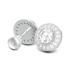 3D illustration isolated different view two silver diamonds earrings with shadow