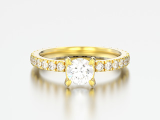 3D illustration gold engagement wedding diamond ring