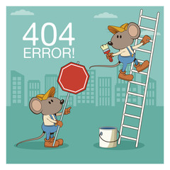 Error 404 nothing found banner with worker mouses under construction cartoons vector illustration graphic design
