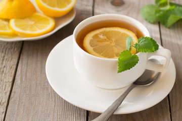 Hot tea with lemon and mint