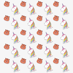 background of cute unicorn and bear, colorful design. vector illustration