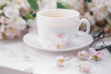 cup of morning coffee with flowers