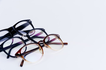 eyeglasses collection isolated on the white backogrund with copyspace