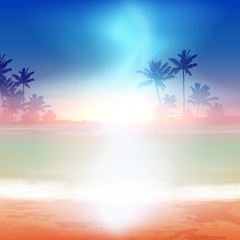 Fototapeta na wymiar Sea sunset with palm trees. EPS10 vector.