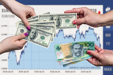 Money exchange conception on business graph background