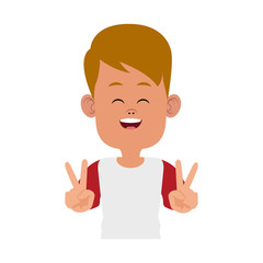 Cute boy doing peace symbol with hands vector illustration graphic design