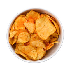 Chips isolated on white. Space for text or design. Top view.