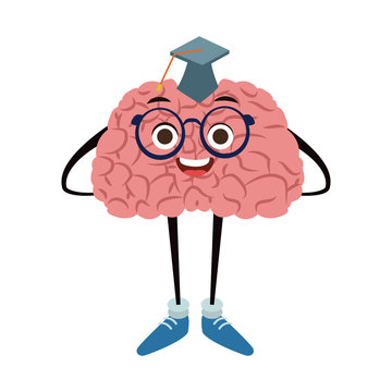 Funny brain graduated student cartoon vector illustration graphic design