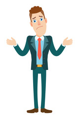 I don't know. Businessman shrugging his shoulders