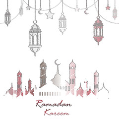 Fototapeta na wymiar Ramadan Kareem greeting card with Islamic ornaments. Vector