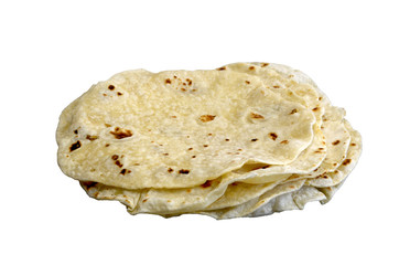 Bread of pita bread, homemade cooking five pieces on white isolated background.