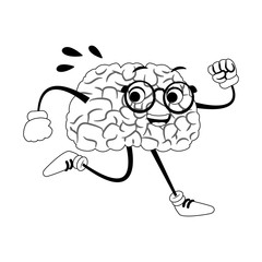 Funny brain cartoon running vector illustration graphic design