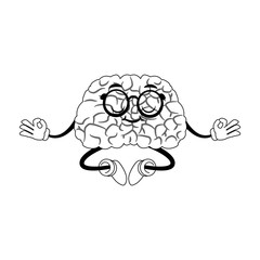 Funny brain cartoon doing yoga vector illustration graphic design